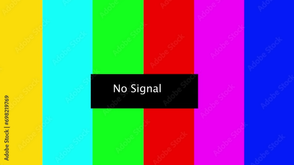 Television screen error. SMPTE color bars technical problems.