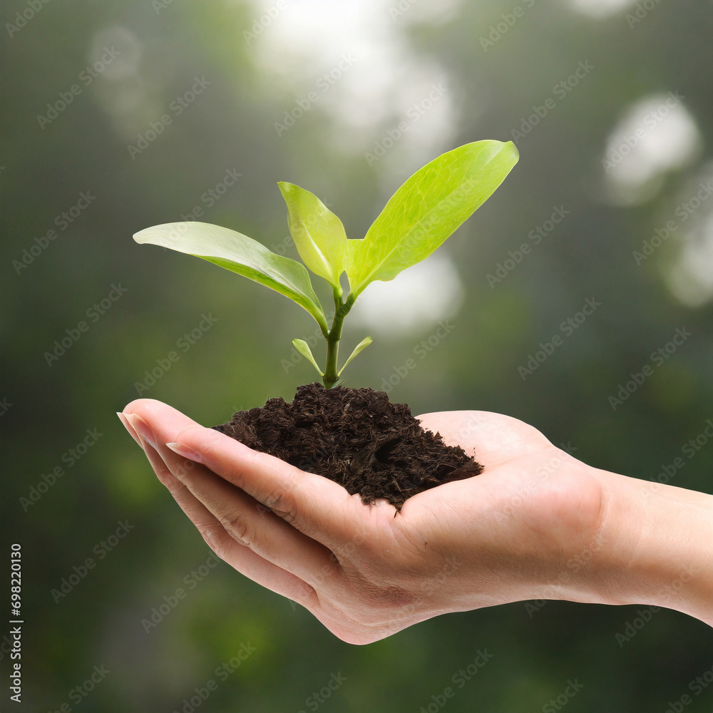 Hand holding growing plant Hand holding growing plant