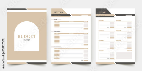 Budget planner page templates, vector printable organizer. Daily, weekly, monthly planner template. Business organizer page.