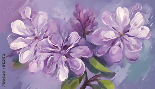 Beautiful abstract lilac flowers in bloom, oil color dye painting