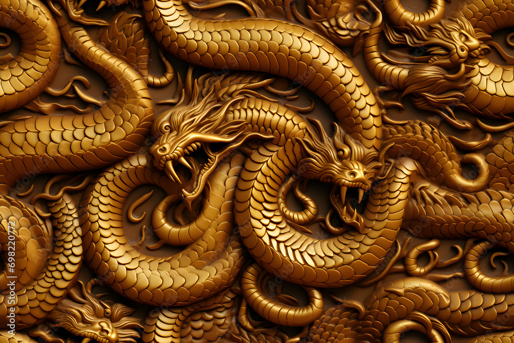 Wooden baroque dragon ornament seamless, carve decoration wood background Wooden baroque dragon ornament seamless, carve decoration wood background