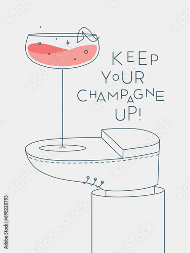 Obraz na płótnie Alcohol poster. Champagne wide glass with lettering stands on foot drawing in line art style on light background w salonie