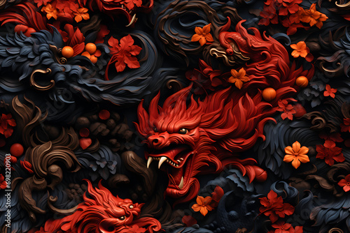 Wooden baroque dragon ornam...