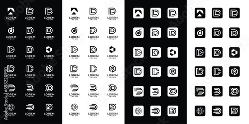 Set of abstract initial letter D logo templates with icons, symbols for business of fashion, automotive, financial, and others