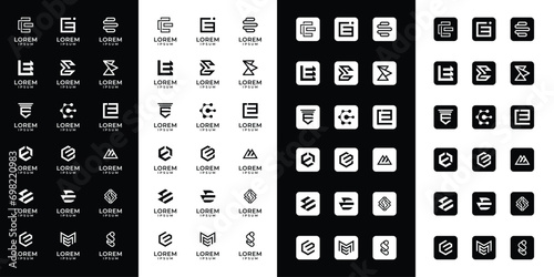 Set of abstract initial letter E logo templates with icons, symbols for business of fashion, automotive, financial, and others photo