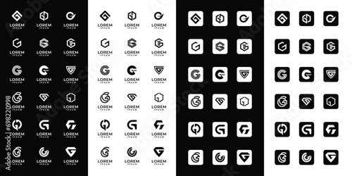 Set of abstract initial letter G logo templates with icons, symbols for business of fashion, automotive, financial, and others
