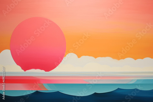 valentines day mountain landscape pattern in watercolour color block illustration style pastel colours sunset background postcard wallpaper rosy red pink