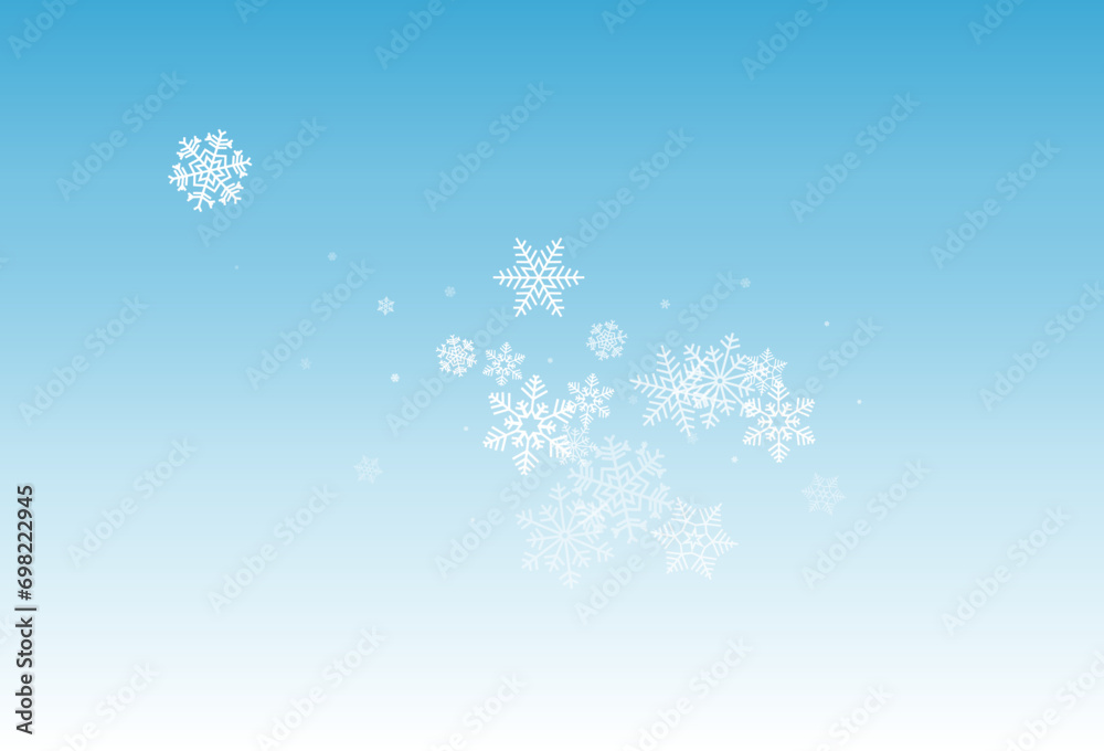 Gray Snowfall Vector Blue Background. Light