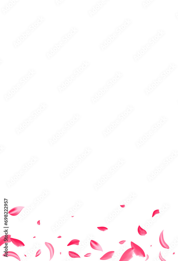 Red Blossom Flying Vector White Background. Blur