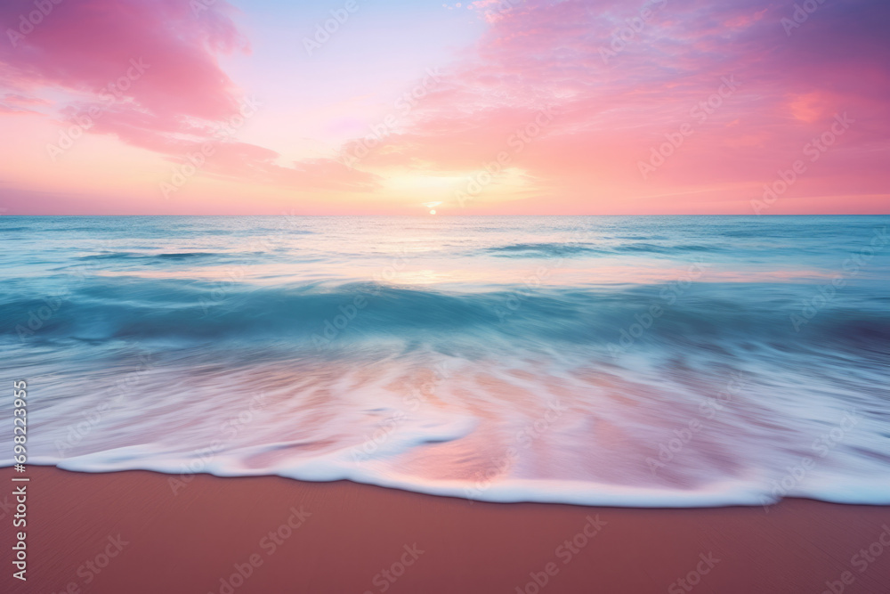 Beautiful sea sunset with pink waves on the shore