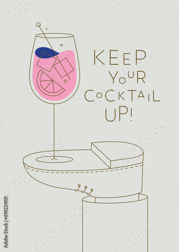 Obraz na płótnie Alcohol poster. Cocktail spritz glass with lettering stands on foot drawing in line art style on beige background w salonie