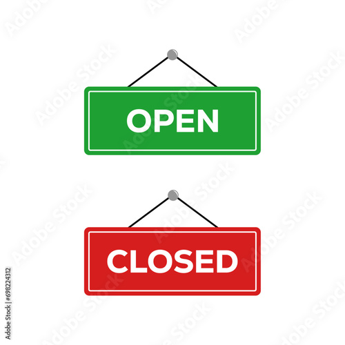 Open closed door sign. Green and red board for the shop. Open and closed sign set.