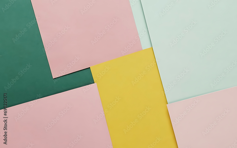 Texture background of fashion pastel colors pink yellow turquoise and geometric pattern papers in minimal concept