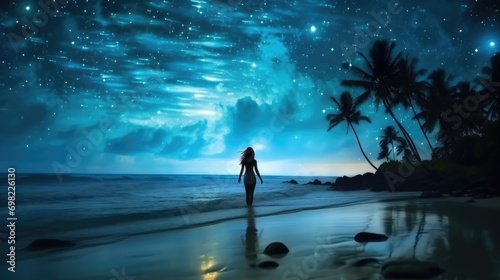 Girl near the sea in the night