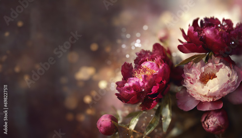 Kartka z miejscem na tekst, życzenia, wzór w kwiaty piwonii © anettastar