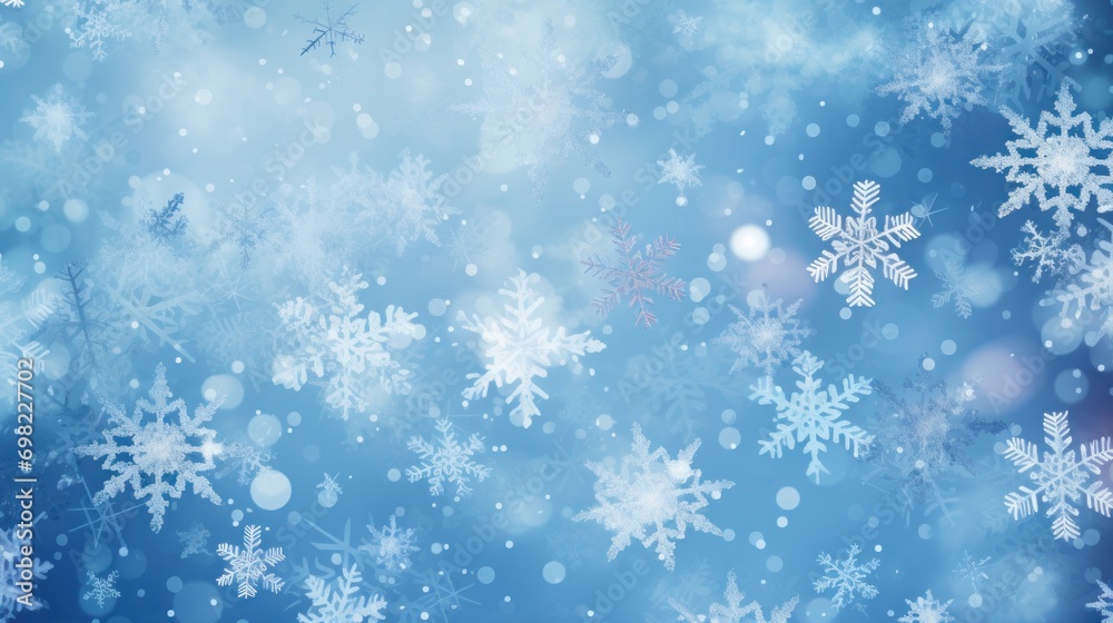 winter background with beautiful various snowflakes 