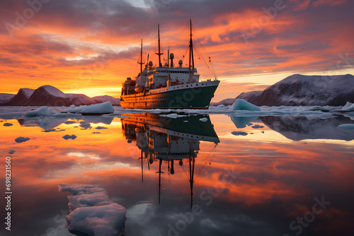 Cargo ship driving through ...