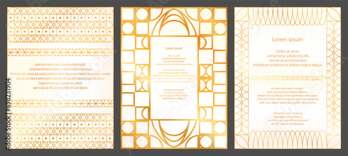 white pearlescent gradient Elegant gold ornament line background, flyer, template, brochure  decor for gala card, grand opening, classic antique art deco invitation card, with sample text