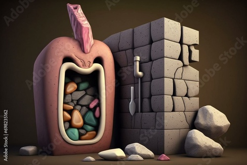 Stones and organ for bile storage. Generative AI photo