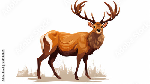 Deer with large horns standing in grass. Suitable for nature and wildlife themes.