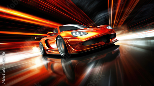 Red sports car driving through tunnel. Perfect for automotive and transportation themes.