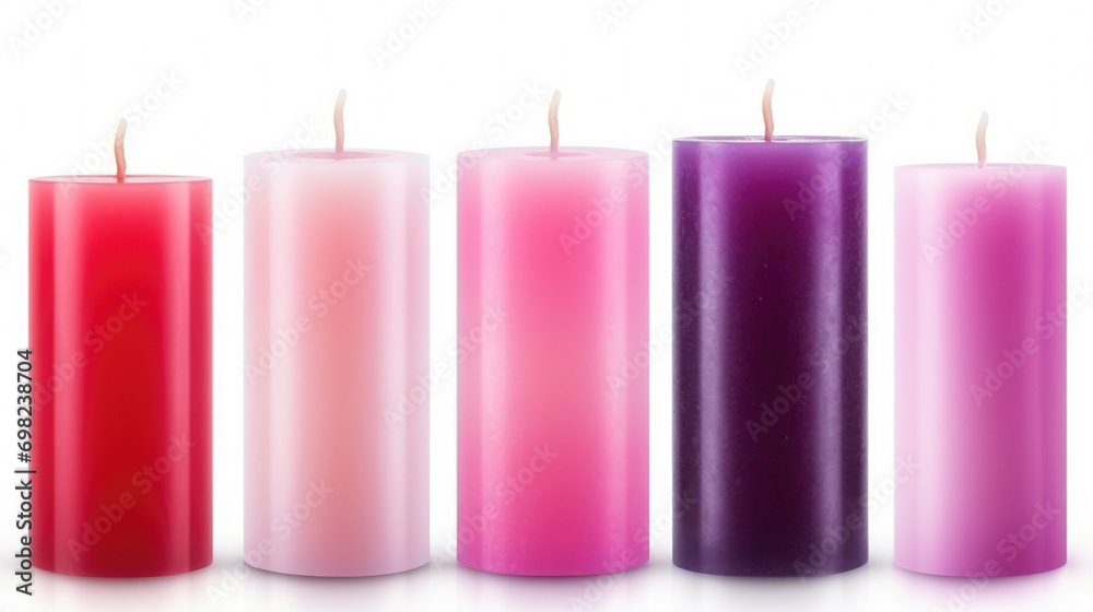 Row of four candles placed next to each other. Suitable for various occasions and decorations. Row of four candles placed next to each other. Suitable for various occasions and decorations.