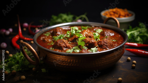 Close-up view of bowl of food on table. This image can be used to showcase delicious meals, restaurant menus, or food-related articles.