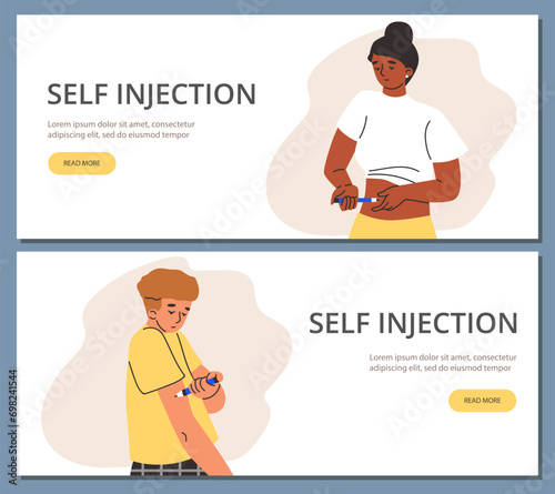 Self injection landing page banners set.