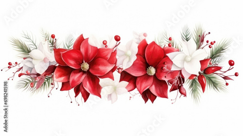 Festive border featuring poinsettias and pine cones, perfect for holiday-themed projects. Use this image to add touch of Christmas spirit to your designs.