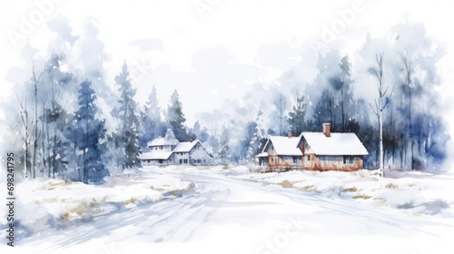 Beautiful watercolor painting depicting serene winter scene. Perfect for adding touch of elegance to any space. .