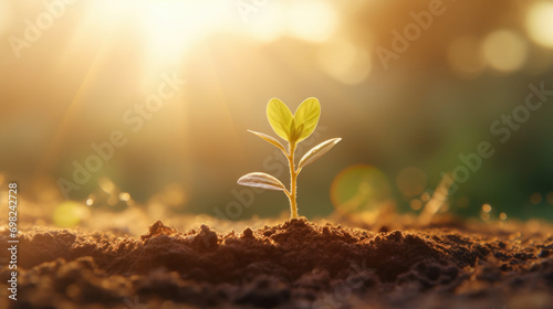 Small plant emerging from soil. This image can be used to represent growth, new beginnings, or concept of starting fresh.