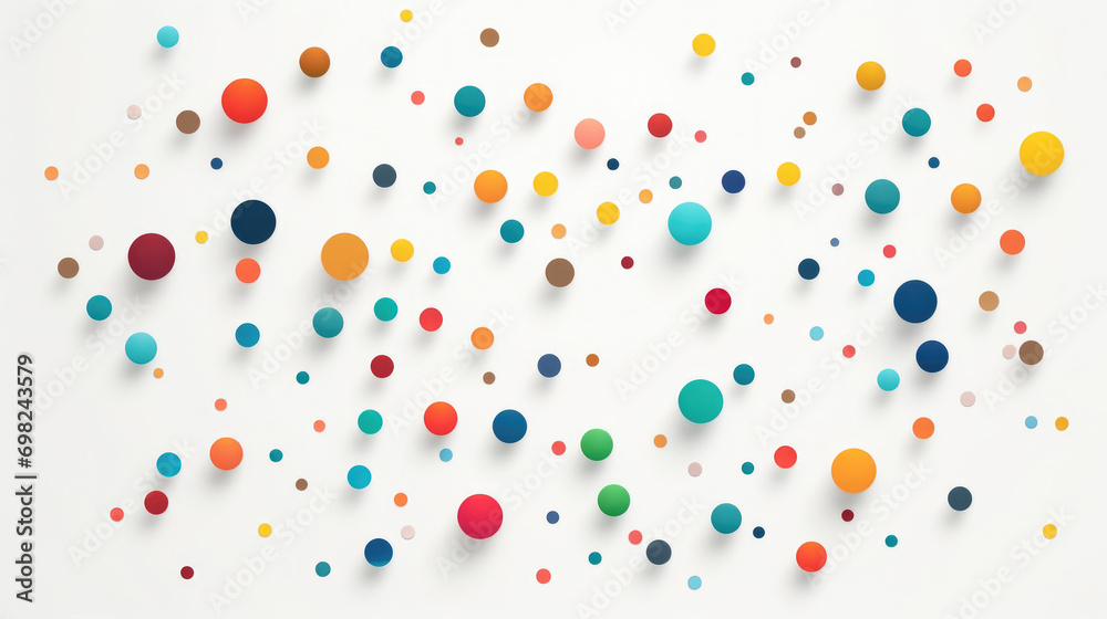 White wall adorned with array of vibrant colored dots. Perfect for adding pop of color to any design project.