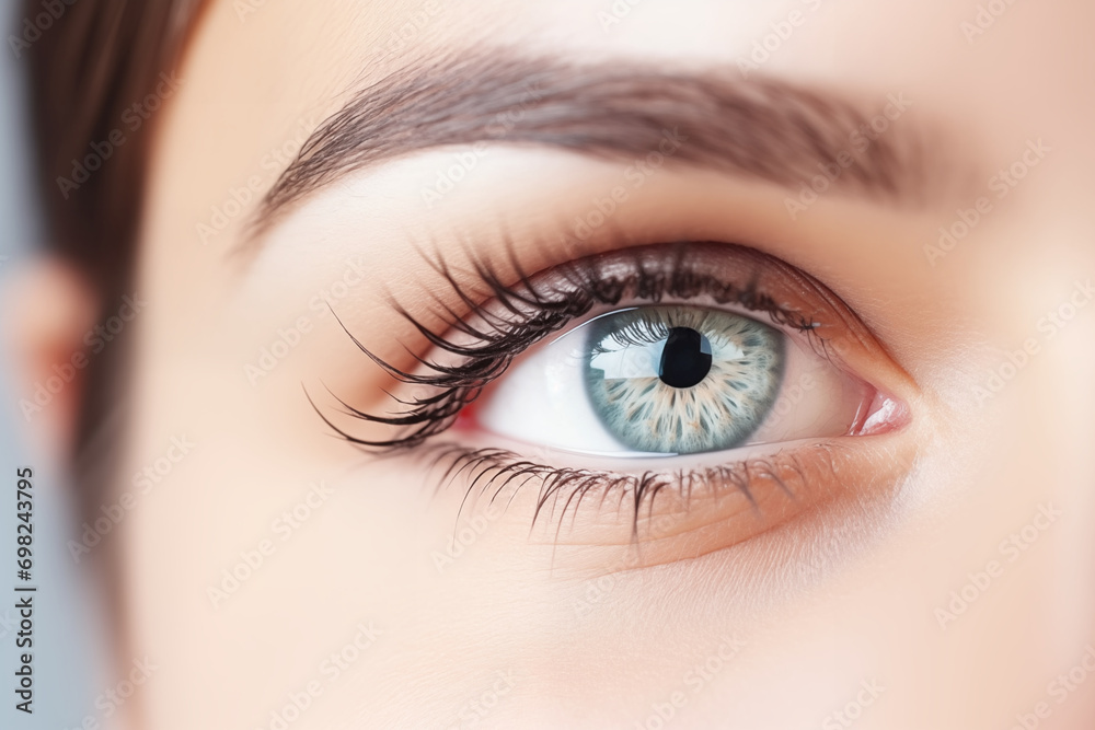 Obraz premium Perfect eye close up macro vision concept, the vision of the future and healthy life concept. View precise to the target.