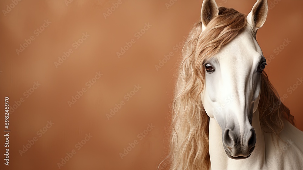 custom made wallpaper toronto digitalPortrait of a white horse with a long mane against a soft brown background. Concept: veterinary materials, advertising of horse farms and publications about equestrian sports