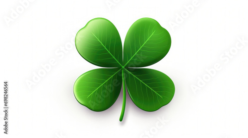 Close-up view of four leaf clover on white surface. This image can be used to symbolize luck and good fortune.