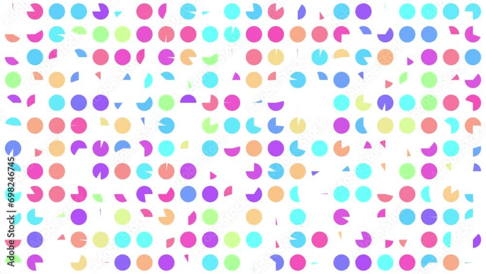 2D animation of colourful circle transitions pattern on white background, perfect animation for web sites and presentations, 4K abstract live wallpaper