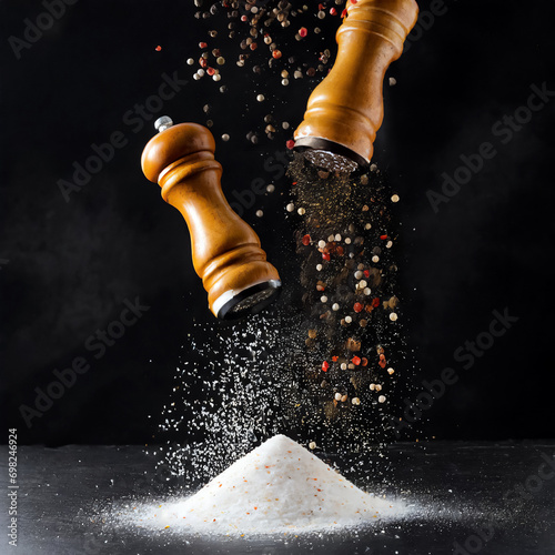 Salt and pepper mills in mid-air © Noel