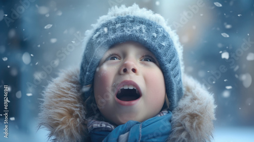 Young child dressed in winter coat and hat. Perfect for winter-themed projects.