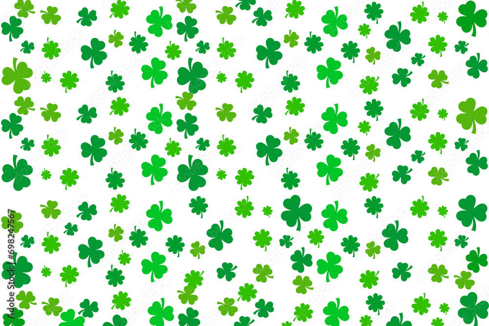 Green seamless shamrock pattern on transparent background for Happy St. Patrick's Day.
Green seamless shamrock pattern on transparent background for Happy St. Patrick's Day.