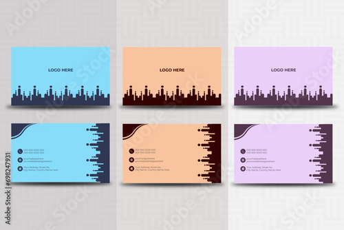 ector creative Business Card template of different colors with front and back presentation. Double sided Business Card design template. Modern Business Card template with geometric shapes.......