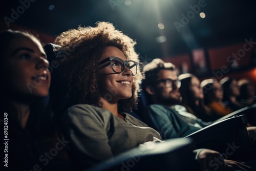 Young woman watching movie in cinema