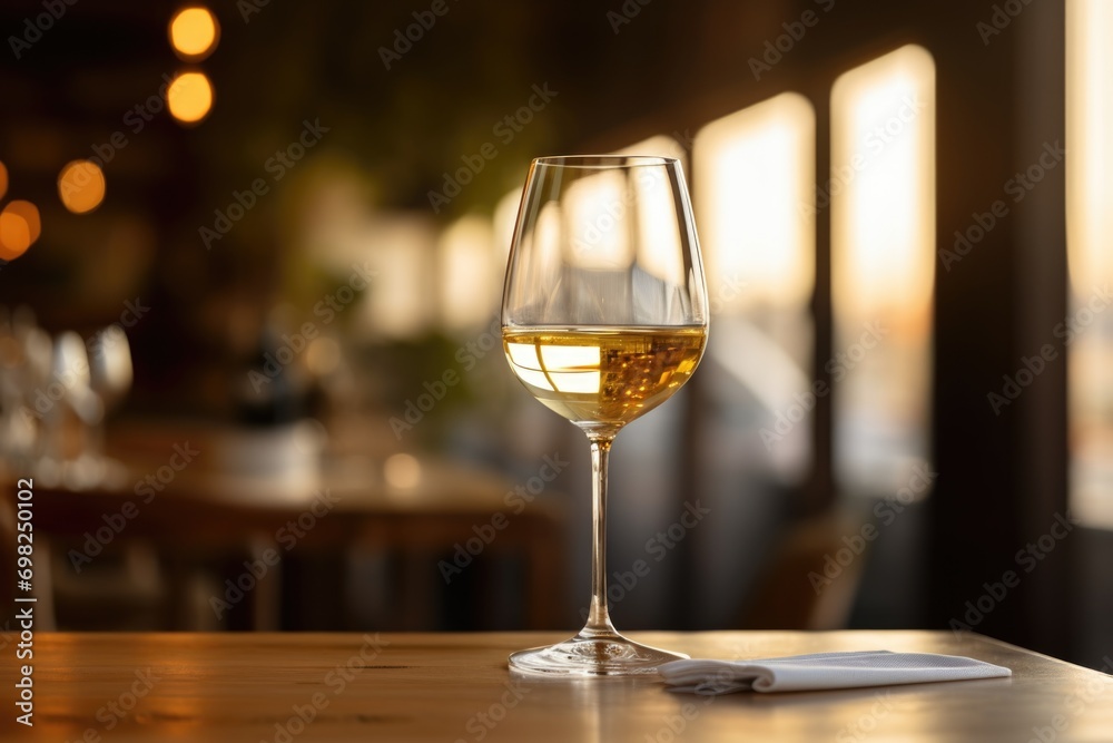 Elegant white wine served in a sophisticated dining setting with warm ambient lighting Elegant white wine served in a sophisticated dining setting with warm ambient lighting