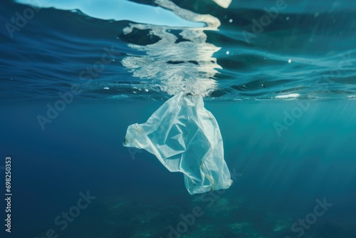 Plastic bag swimming in the blue ocean