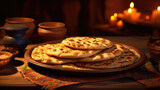 Plate of flatbreads sitting on table. Suitable for food-related projects and culinary themes.