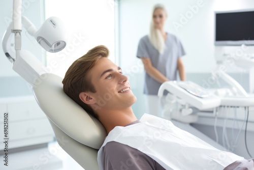 Portrait of a smiling young boy in the dentist office