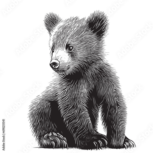 Cute animal bear cub sitting hand drawn sketch in doodle style illustration