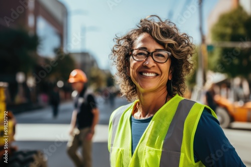 Portrait of a smiling middle aged construction worker photo