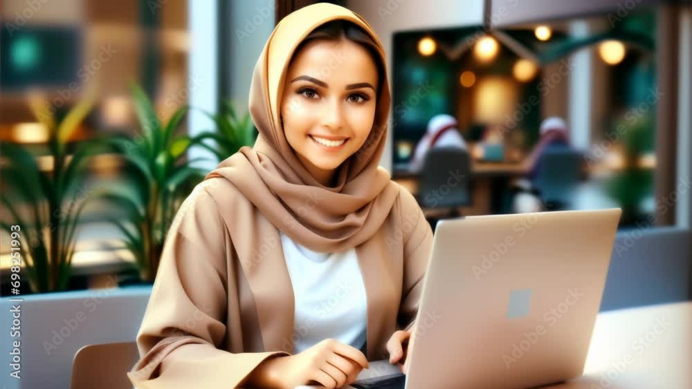 Attractive arab woman working on laptop Attractive arab woman working on laptop