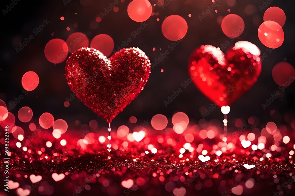 shiny hearts background, romantic and red wallpaper, valentine's Day Concept