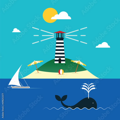 landscape with ship and a lighthouse  (ID: 698253371)